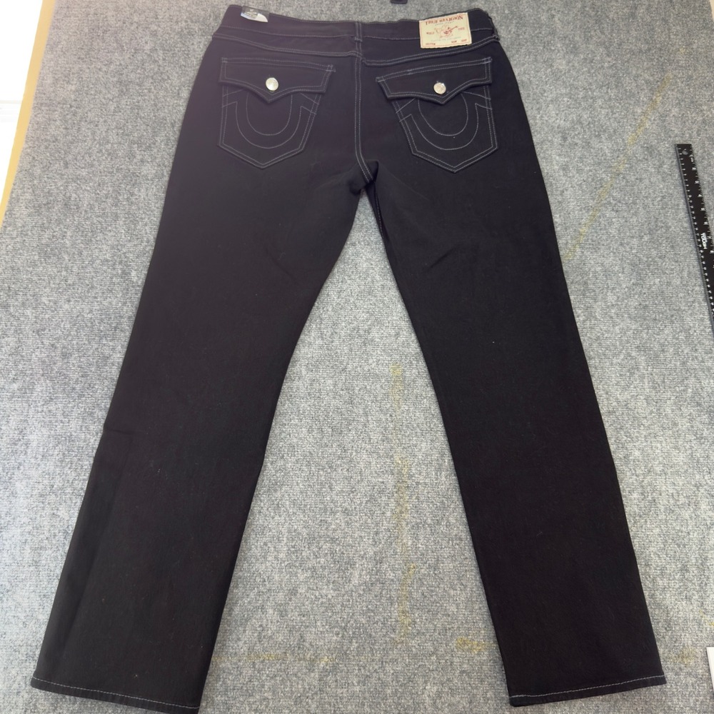 NWT True Religion Ricky Relaxed Straight Jeans Black Size 36x32